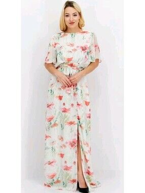 Hope & Ivy Greta Maxi Open Back Side Slit Poppy Dress Sz10 Floral Elegant
